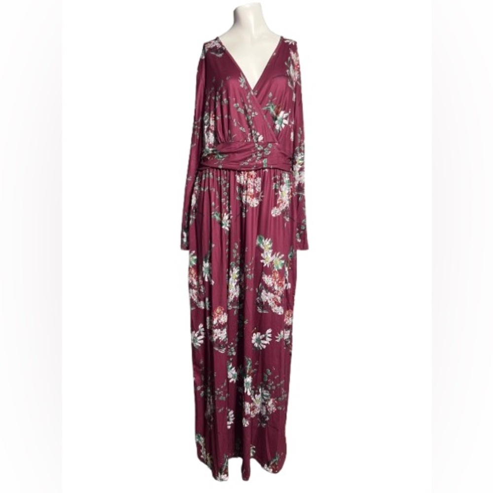 NEW - OUGES maxi dress - with long sleeves- burgundy